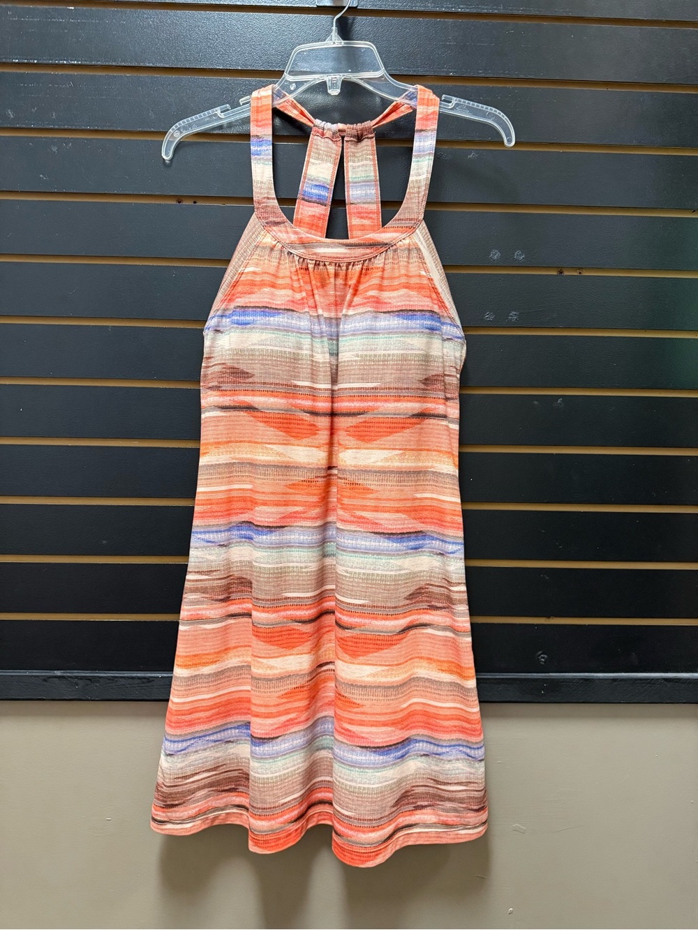 prAna Dress Medium Orange Southwest Serape Stripe Racerback Halter